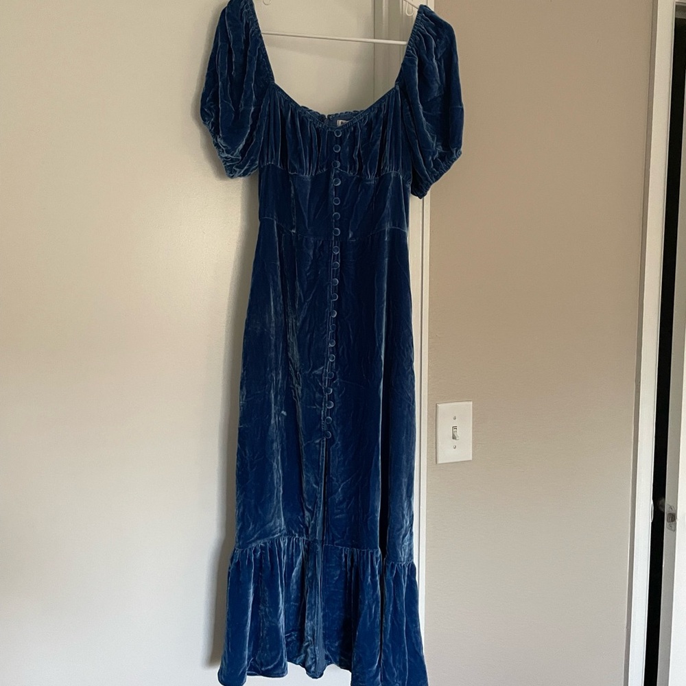 Reformation Blue Velvet Dress